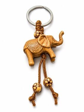 Hand Carved Wooden Elephant Keychain with Heart | Lucky Thai Handmade Gift